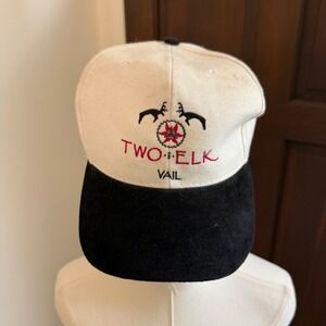 Vintage Two‎ Elk Vail Hat Colorado Ski Adjustable Cap Suede Brim | White Black